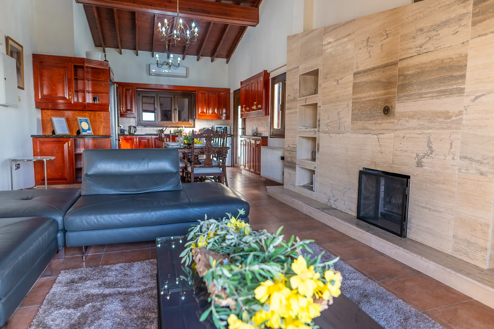 Sofa and fireplace in the living room