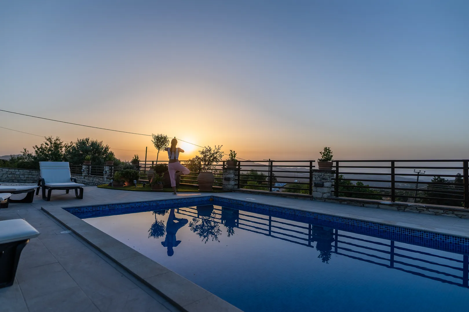 Sunset reflected in the pool