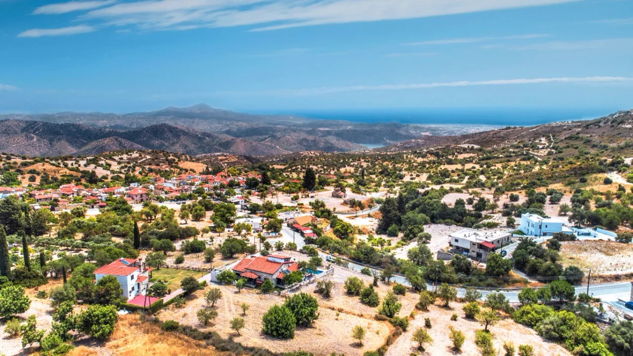 Aerial view of Lefkara and the sea