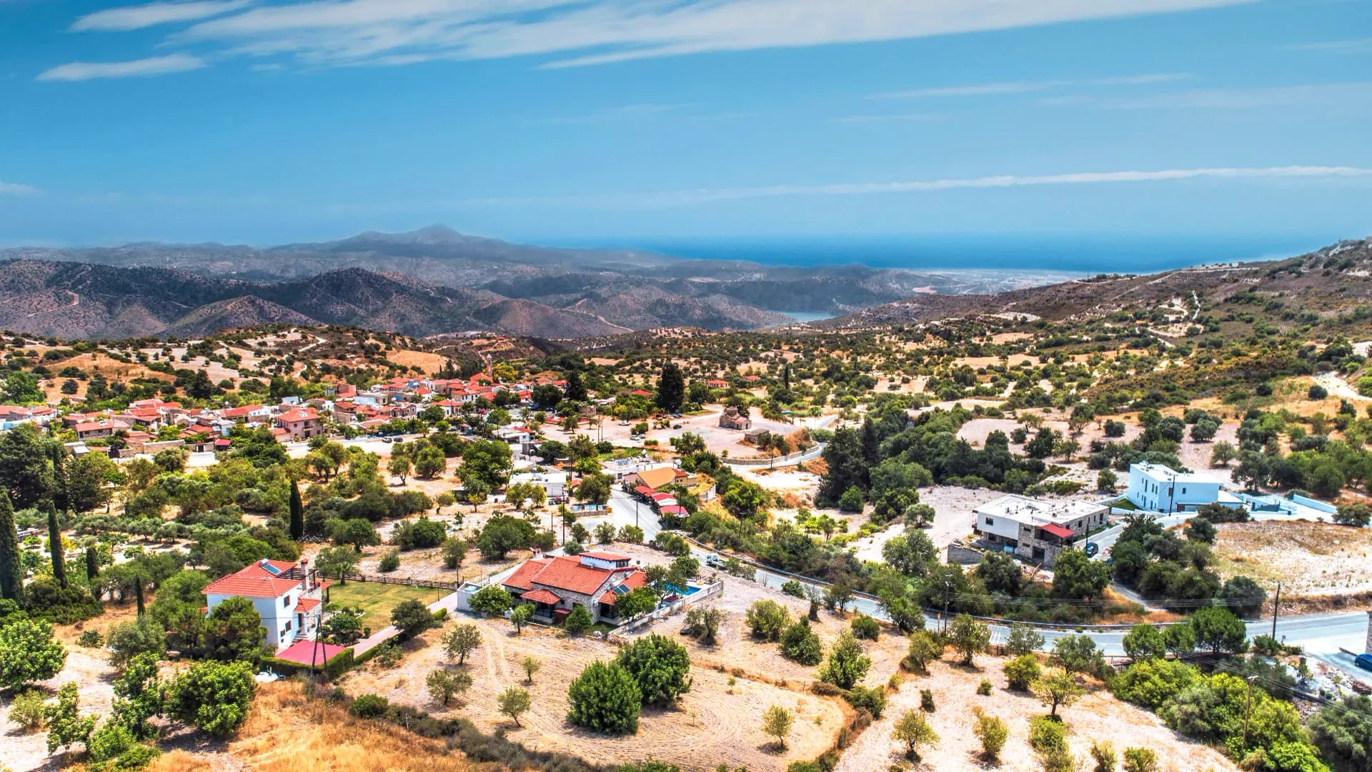 Lefkara village with the sea in the distance